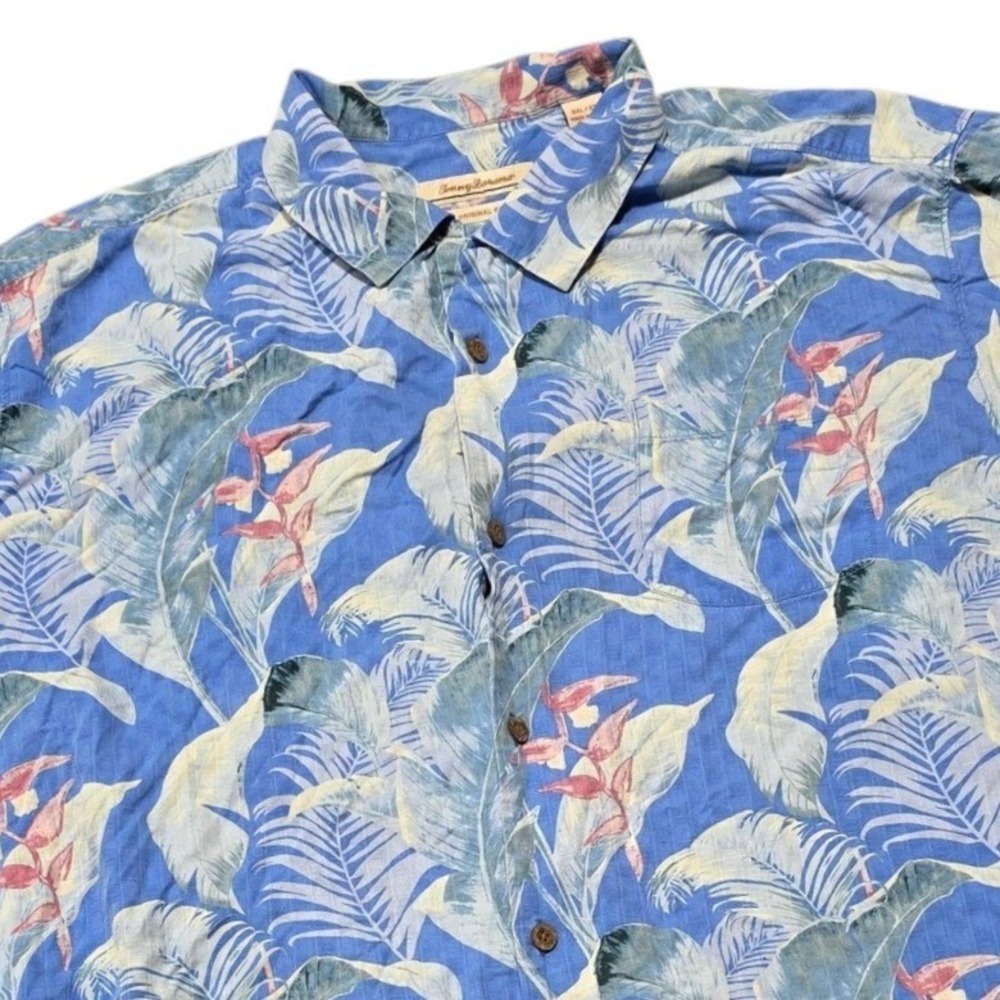 Tommy Bahama Original Fit Shirt Mens 3XL Blue 100% Silk Floral Tropical Palm